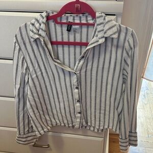 H&M Divided Black and White Striped Shirt linen